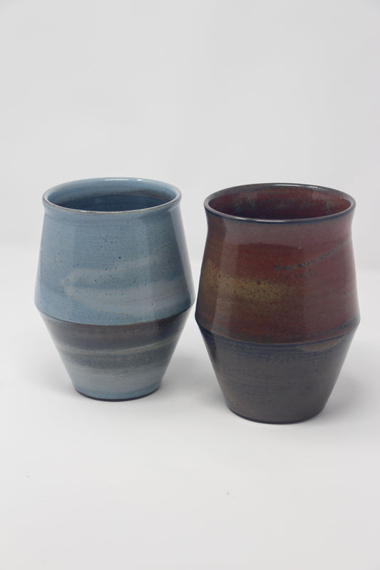 Pair of Small Vases, Light Blue & Rosie's Red